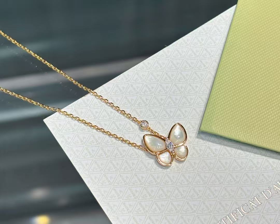 💎V Gold Edition💎Va*n Cleef&amp;Arpels Two Butterfly White Mother Butterfly Series Necklace/Earrings