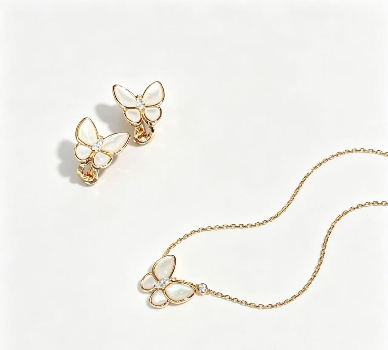 💎V Gold Edition💎Va*n Cleef&amp;Arpels Two Butterfly White Mother Butterfly Series Necklace/Earrings