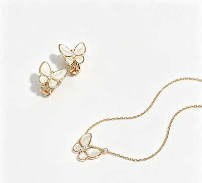 💎V Gold Edition💎Va*n Cleef&amp;Arpels Two Butterfly White Mother Butterfly Series Necklace/Earrings