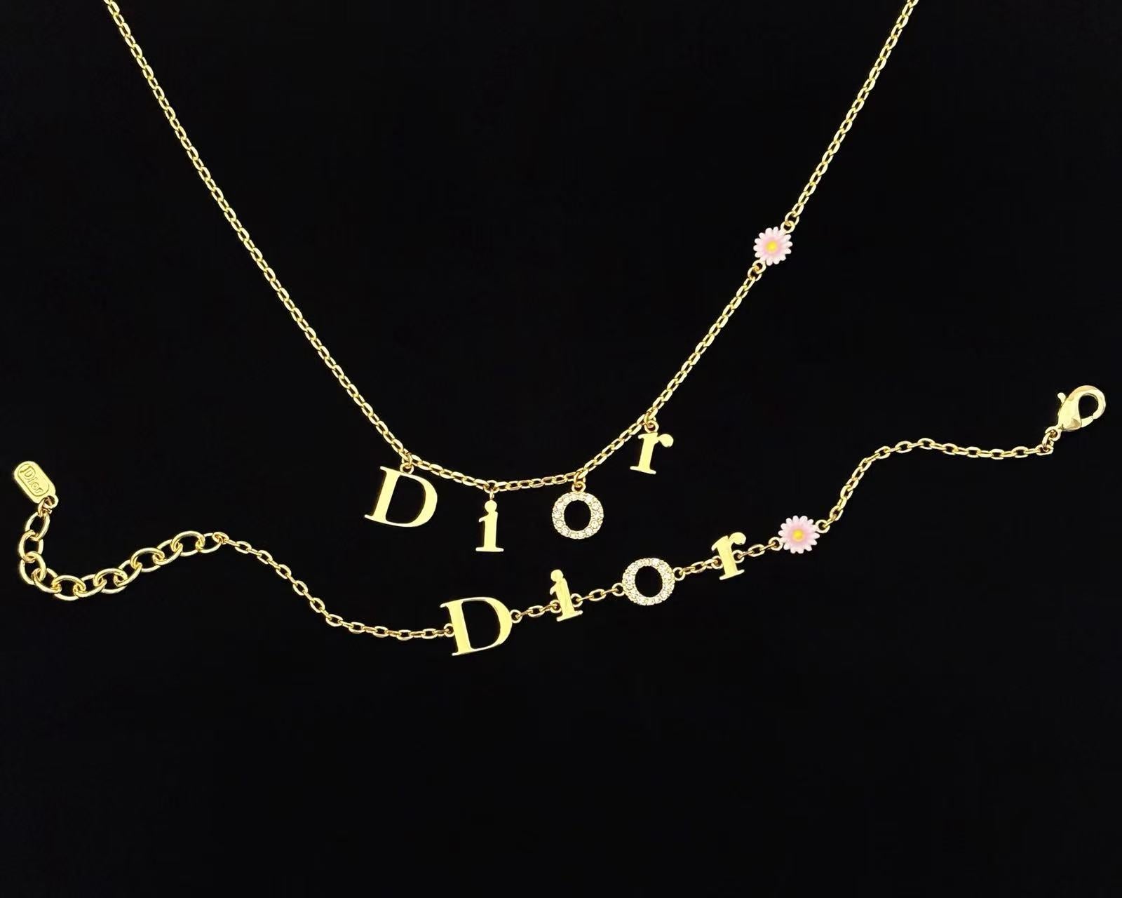 Dio*r Pink Daisy Letter Logo Bracelet/Necklace