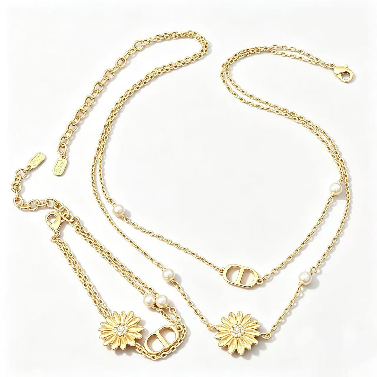 Dio*r CD Multi Flowers Series Metal Daisy CD Double Chain Bracelet/Necklace