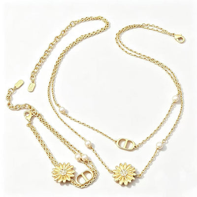 Dio*r CD Multi Flowers Series Metal Daisy CD Double Chain Bracelet/Necklace