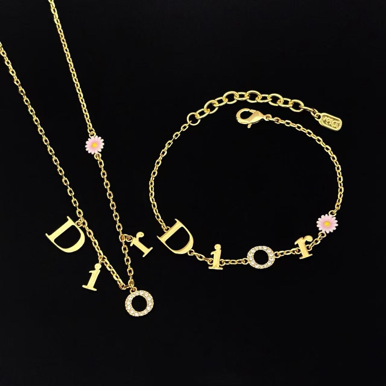 Dio*r Pink Daisy Letter Logo Bracelet/Necklace