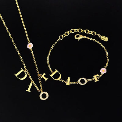 Dio*r Pink Daisy Letter Logo Bracelet/Necklace