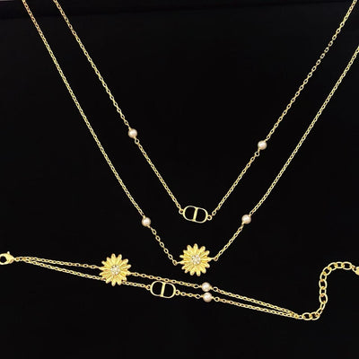 Dio*r CD Multi Flowers Series Metal Daisy CD Double Chain Bracelet/Necklace