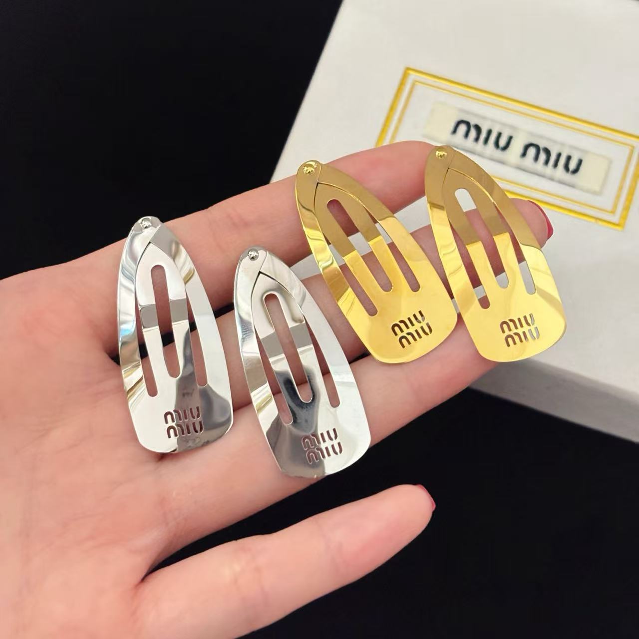 Miumi*u Hollow Logo Metal Side BB Hair Clip