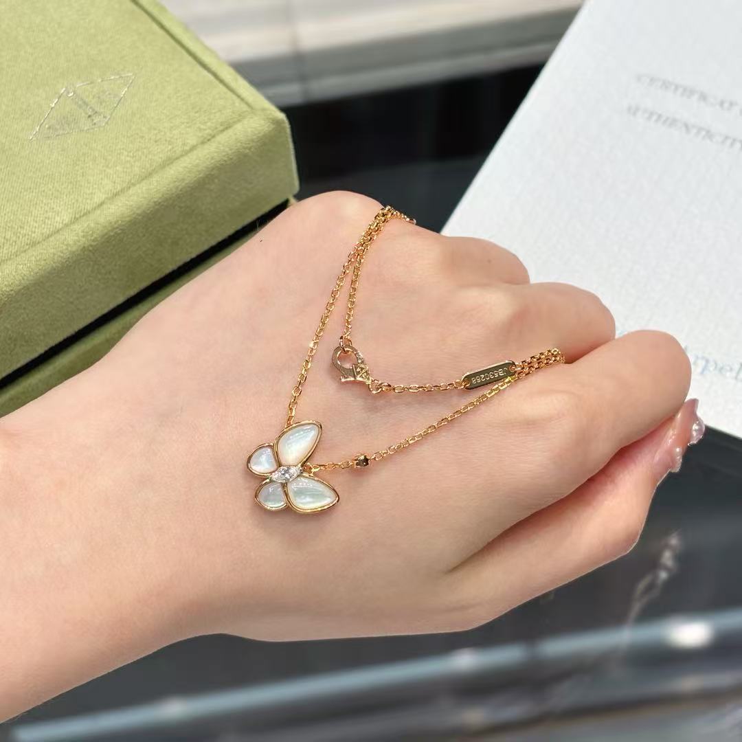 💎V Gold Edition💎Va*n Cleef&amp;Arpels Two Butterfly White Mother Butterfly Series Necklace/Earrings