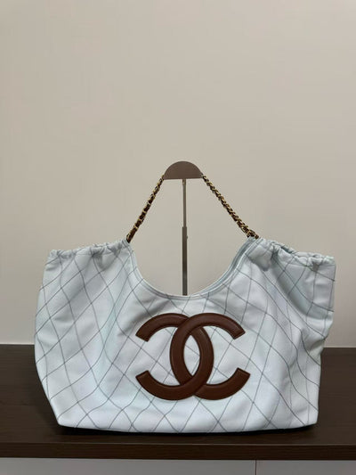 26S light blue canvas beach bag tote bag