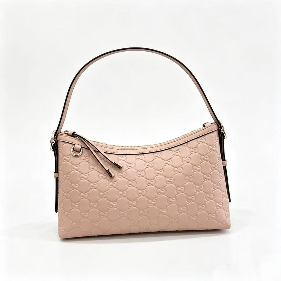 Apricot pink GG printed embossed cowhide