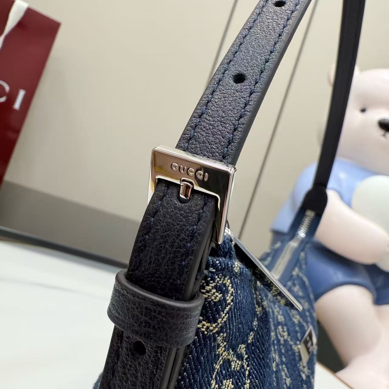 Dark blue washed GG denim