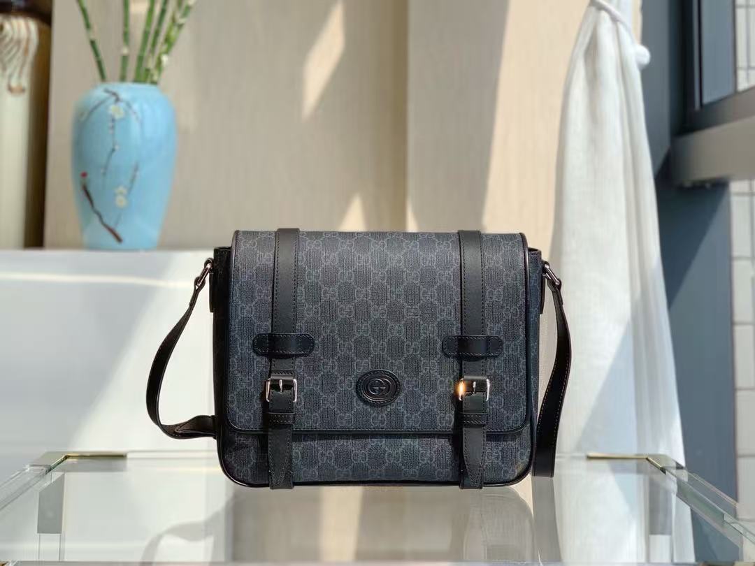 Gucc*i high-end artificial canvas men's 🚹GG postman bag