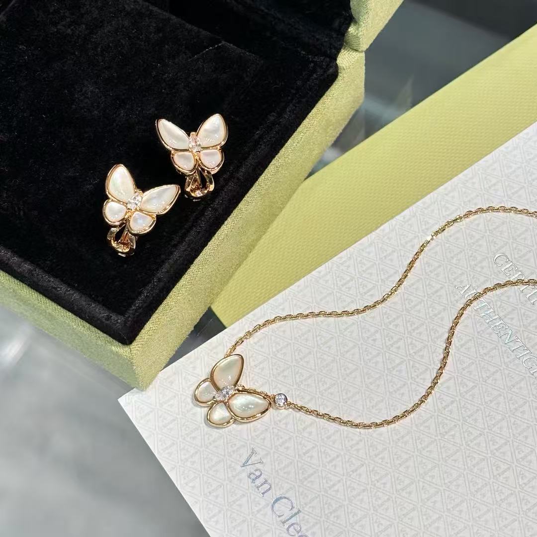💎V Gold Edition💎Va*n Cleef&amp;Arpels Two Butterfly White Mother Butterfly Series Necklace/Earrings