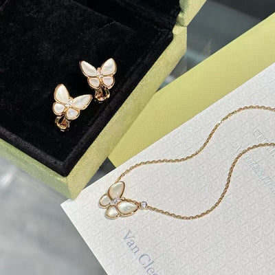 💎V Gold Edition💎Va*n Cleef&amp;Arpels Two Butterfly White Mother Butterfly Series Necklace/Earrings