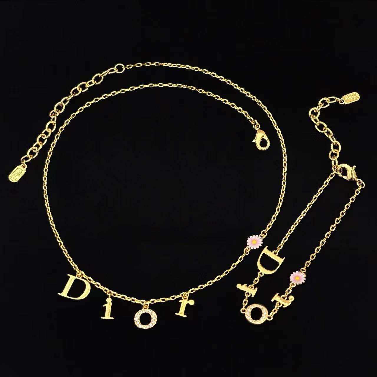 Dio*r Pink Daisy Letter Logo Bracelet/Necklace