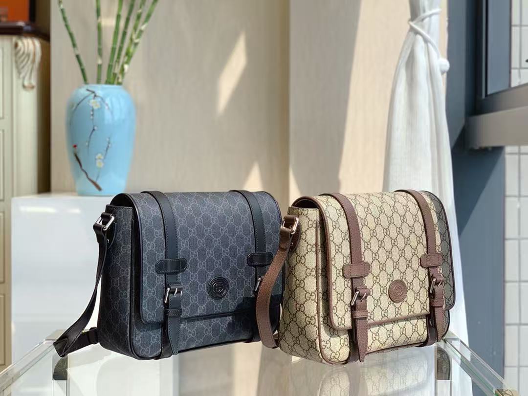 Gucc*i high-end artificial canvas men's 🚹GG postman bag