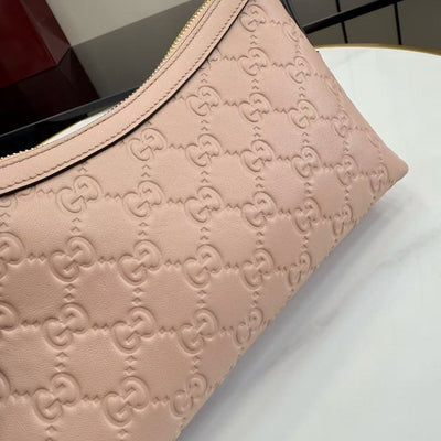 Apricot pink GG printed embossed cowhide
