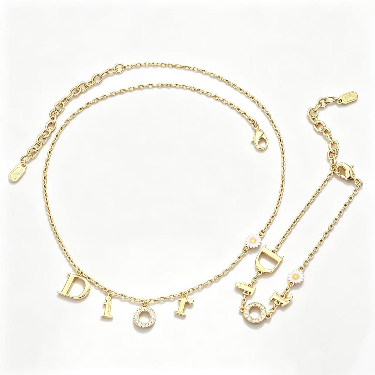 Dio*r Pink Daisy Letter Logo Bracelet/Necklace