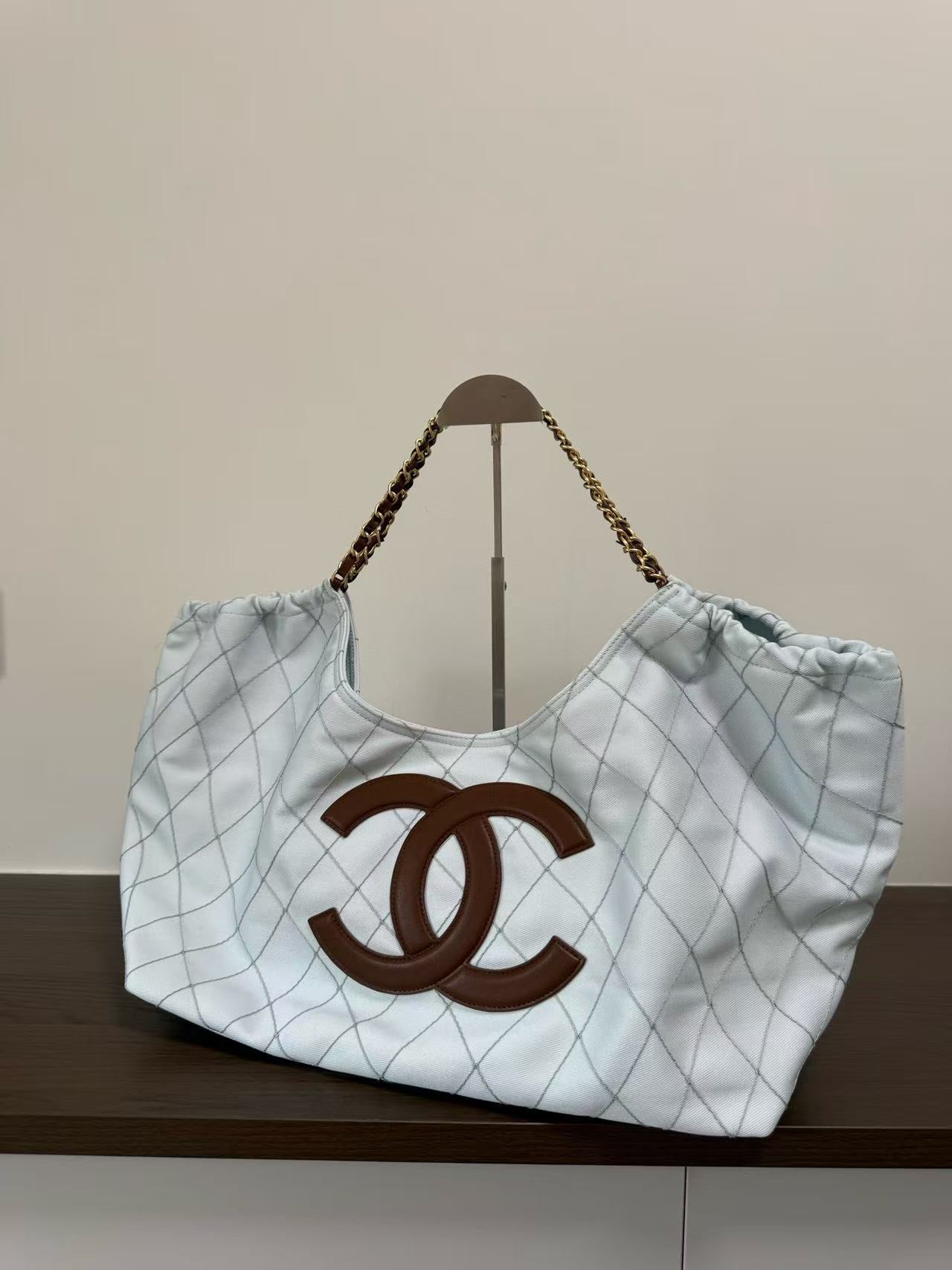 26S light blue canvas beach bag tote bag