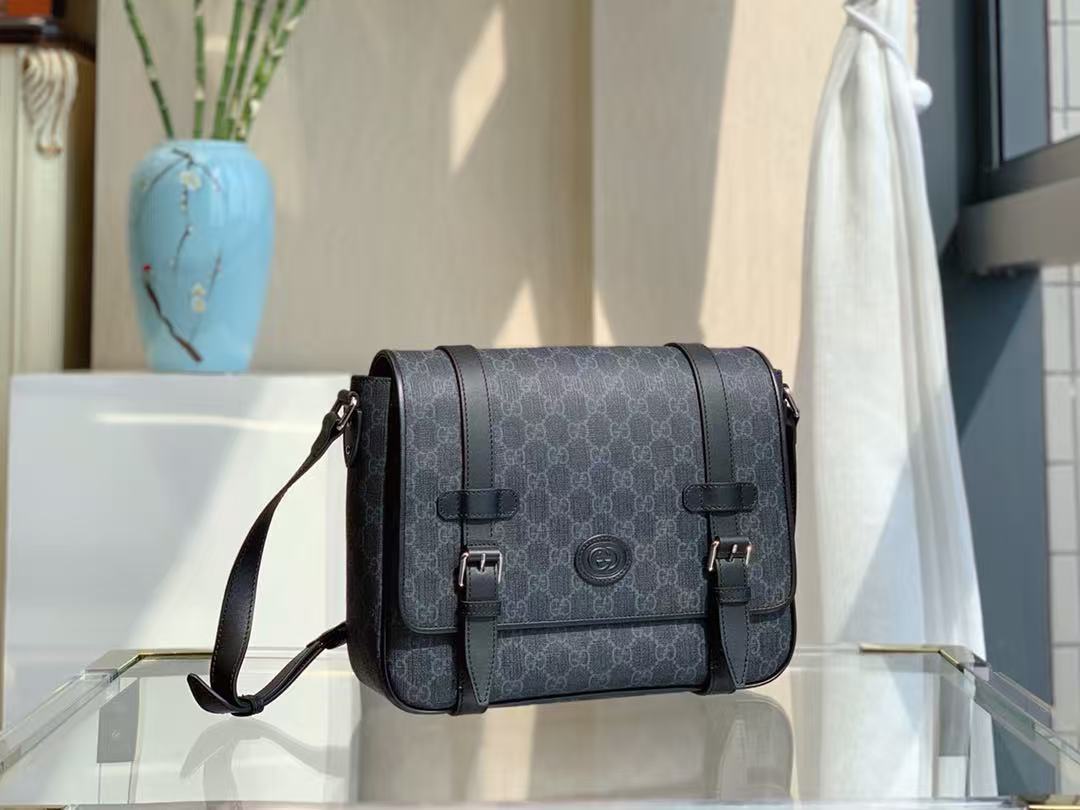 Gucc*i high-end artificial canvas men's 🚹GG postman bag
