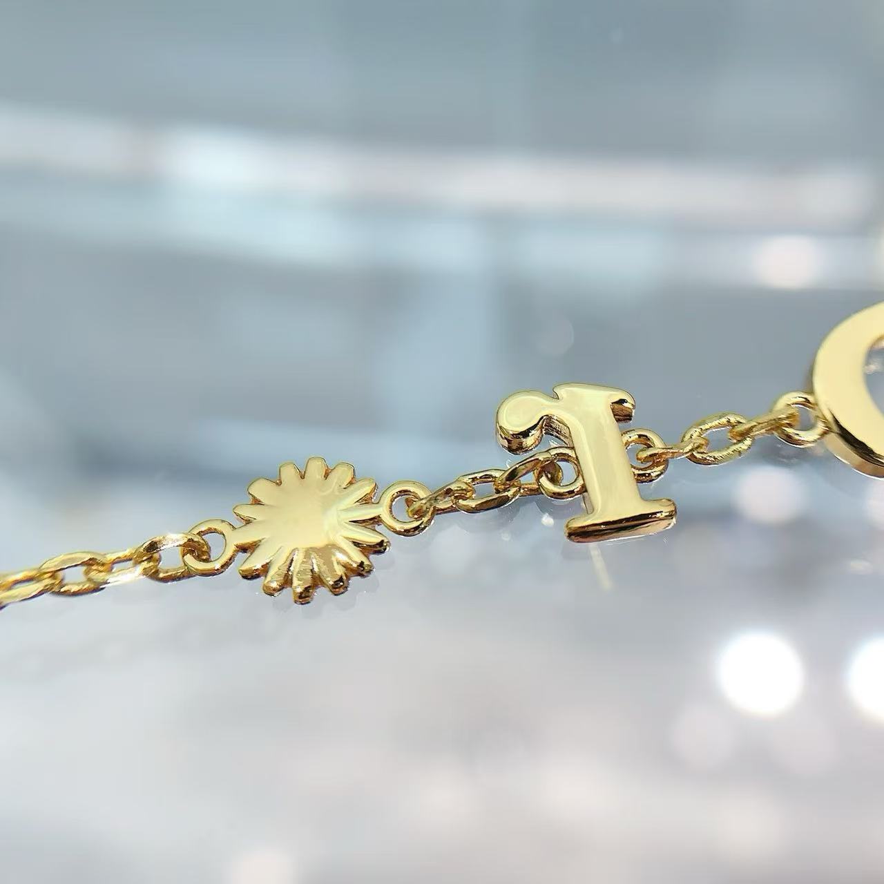 Dio*r Pink Daisy Letter Logo Bracelet/Necklace