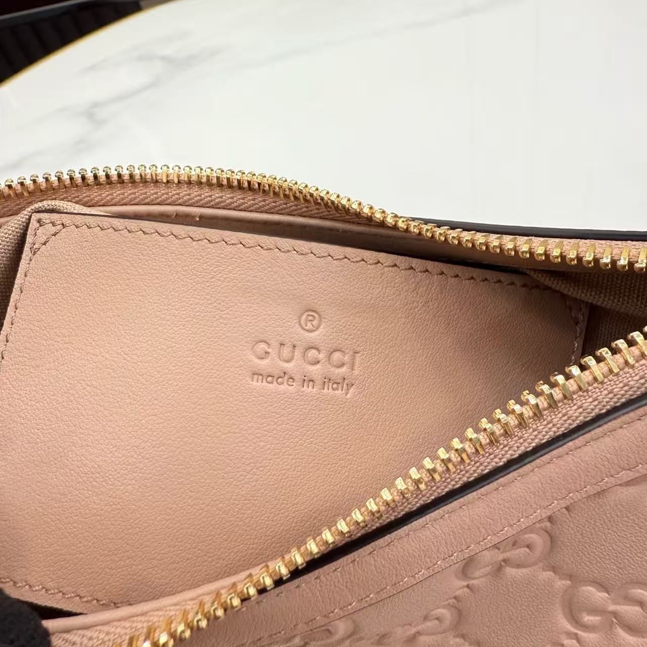 Apricot pink GG printed embossed cowhide