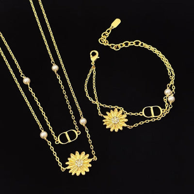 Dio*r CD Multi Flowers Series Metal Daisy CD Double Chain Bracelet/Necklace