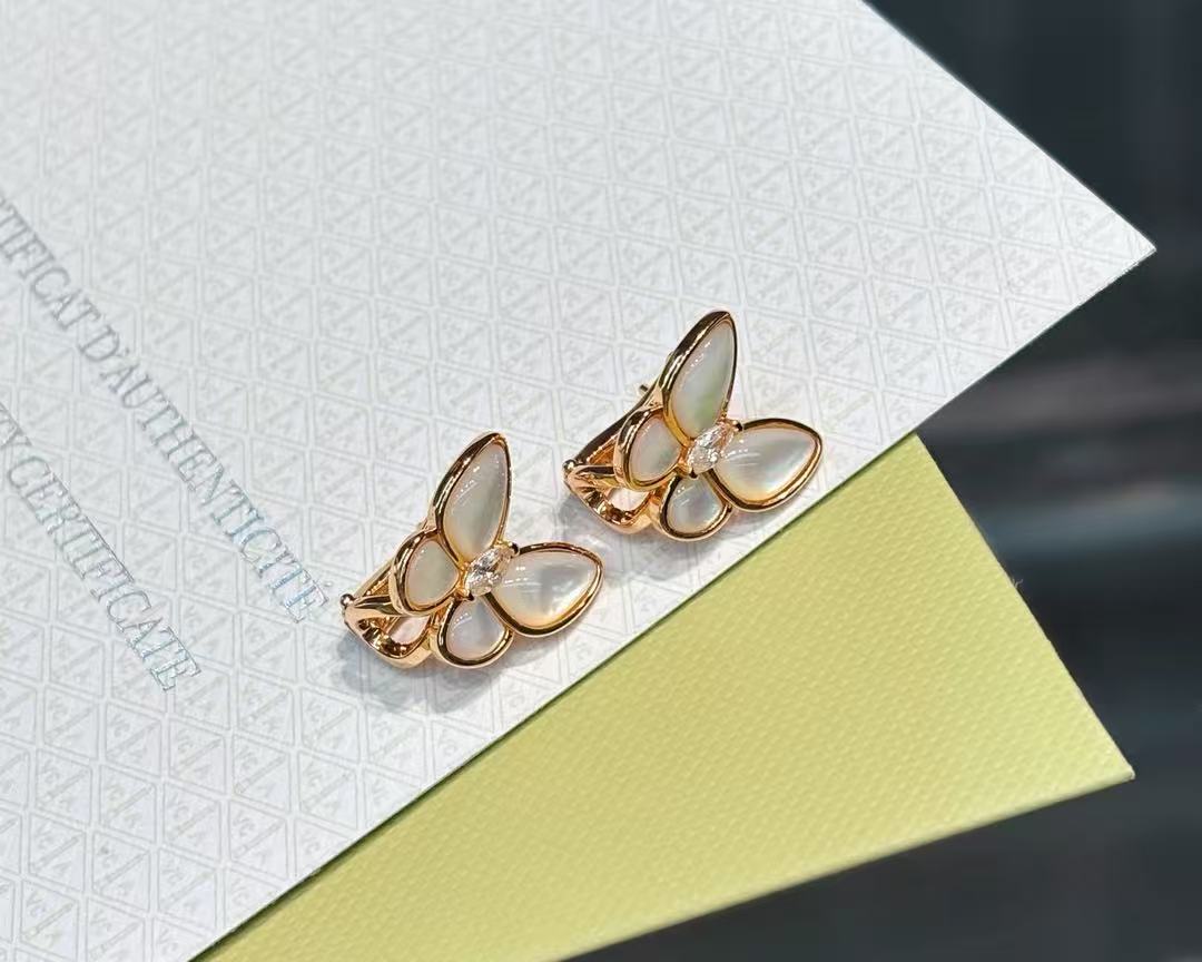 💎V Gold Edition💎Va*n Cleef&amp;Arpels Two Butterfly White Mother Butterfly Series Necklace/Earrings