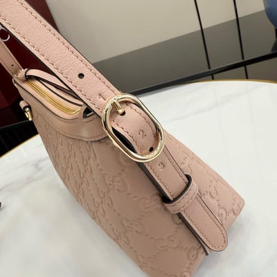 Apricot pink GG printed embossed cowhide