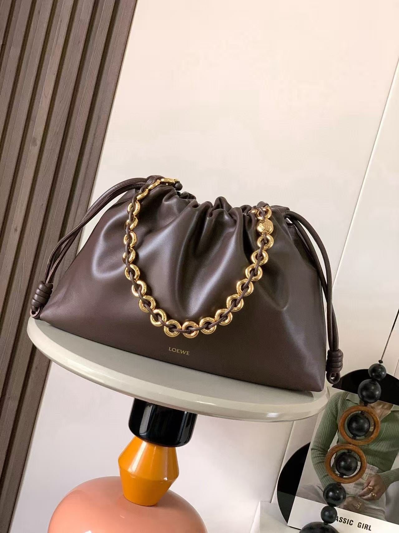 The new star's same large soft nappa sheep leather Flamenco Purse handbag
