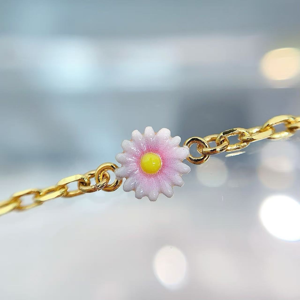 Dio*r Pink Daisy Letter Logo Bracelet/Necklace